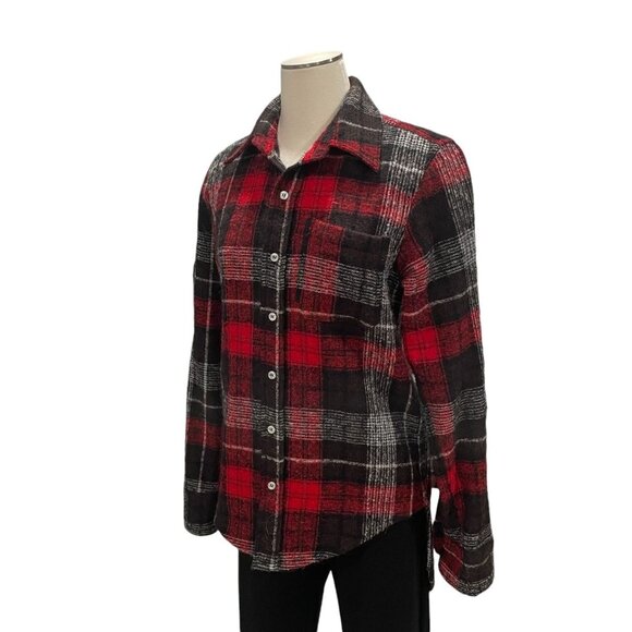 Plaid Flannel Shirt Red Black S Casual Lumberjack Chic Retro Hiking Camping Cozy - Picture 6 of 10